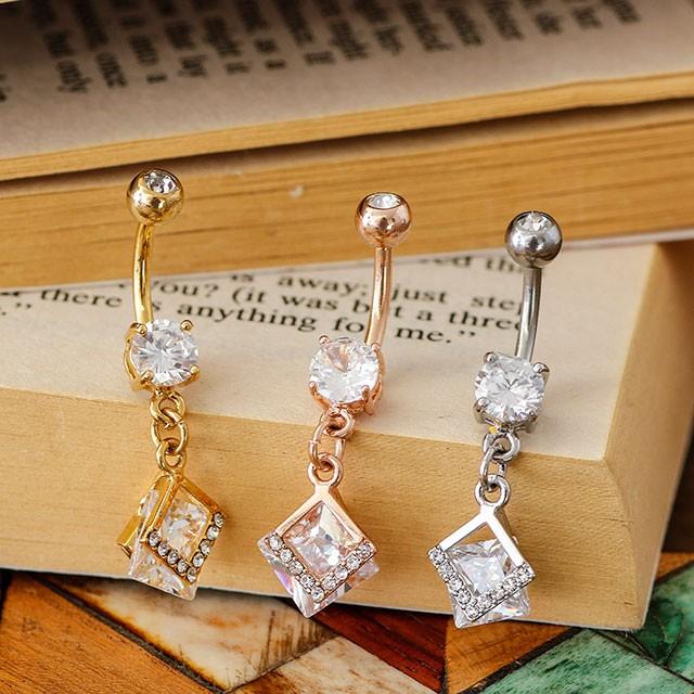 へそピアス ボディピアス 14G ダイヤジュエルサンド バナナバーベル 