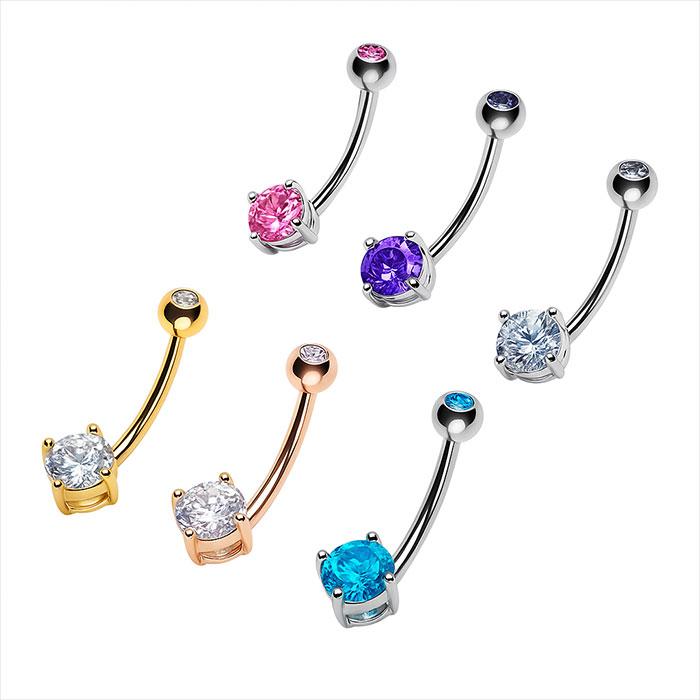 へそピアス 14G 5mmラウンドジュエル ダブルCZ バナナバーベル ボディ
