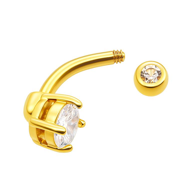 へそピアス 14G 5mmラウンドジュエル ダブルCZ バナナバーベル ボディ