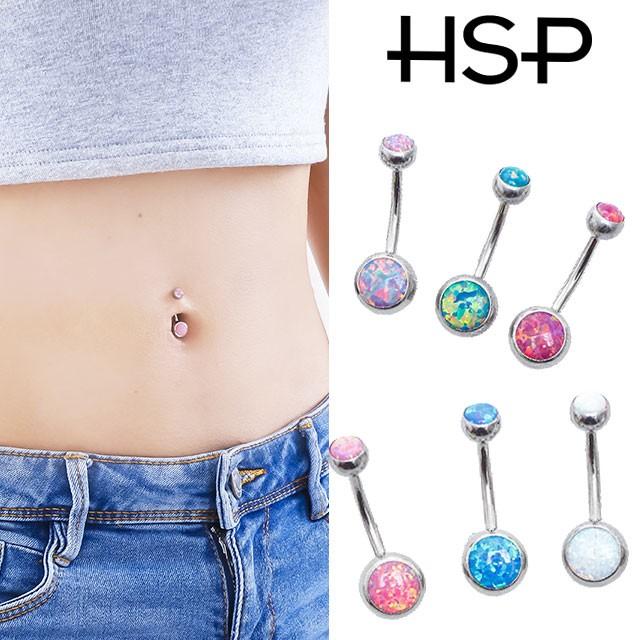へそピアス 14G オパールダブルジュエル バナナバーベル ボディピアス