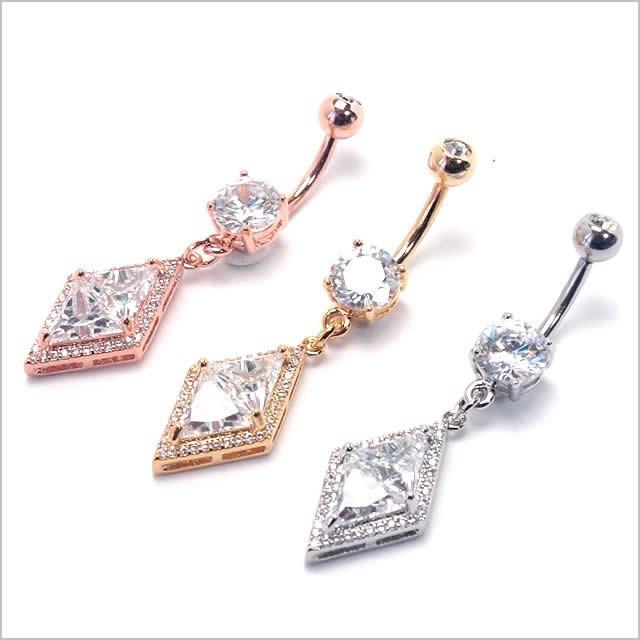 へそピアス 14G CZ ビッグダイヤ ダブルティア バナナバーベル ボディピアス へそピアス へそピ ヘソピ  ボディーピアスの画像
