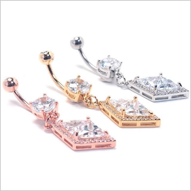 へそピアス 14G CZ ビッグダイヤ ダブルティア バナナバーベル ボディピアス へそピアス へそピ ヘソピ  ボディーピアスの画像