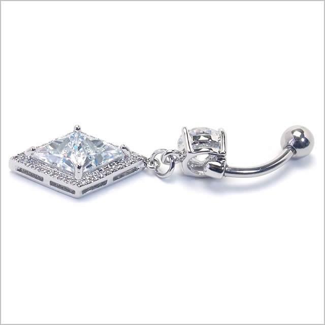 へそピアス 14G CZ ビッグダイヤ ダブルティア バナナバーベル ボディピアス へそピアス へそピ ヘソピ  ボディーピアスの画像