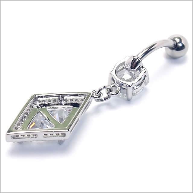 へそピアス 14G CZ ビッグダイヤ ダブルティア バナナバーベル ボディピアス へそピアス へそピ ヘソピ  ボディーピアスの画像