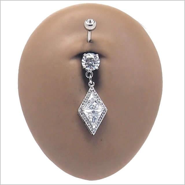 へそピアス 14G CZ ビッグダイヤ ダブルティア バナナバーベル ボディピアス へそピアス へそピ ヘソピ  ボディーピアスの画像