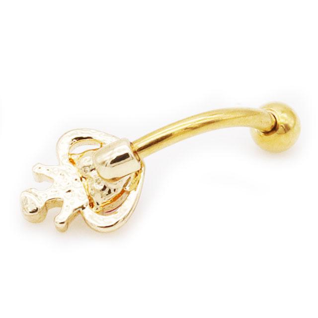 アイブロウ 眉ピアス 16G ハート 王冠 ピアス ジュエル PVD