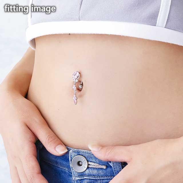 へそピアス ボディピアス 14G トップダウン クラスターCZ バナナ