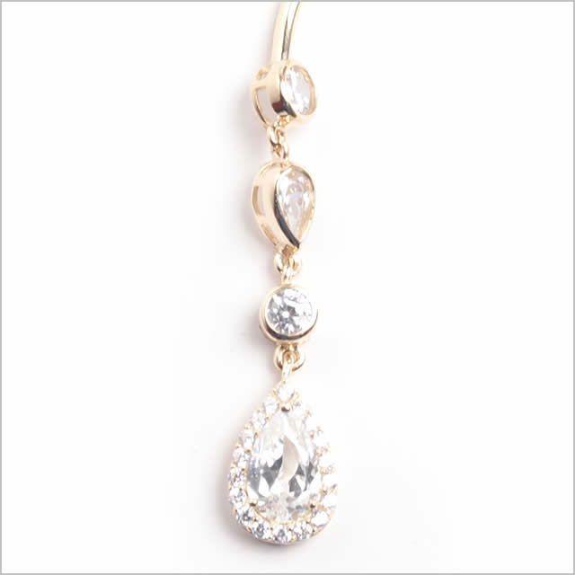 14G　14K　ティアドロップ　立爪ゴールド　バナナバーベル　ボディピアス へそピアス 14K 14金 14G ティアドロップ & ラウンドジュエル