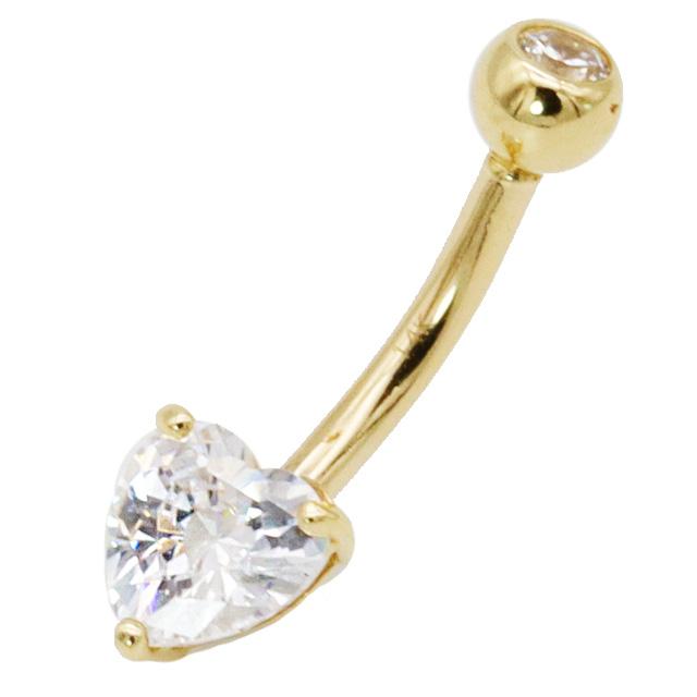 へそピアス 14K 14金 14G ハートジュエル バナナバーベル ボディーピアスの画像