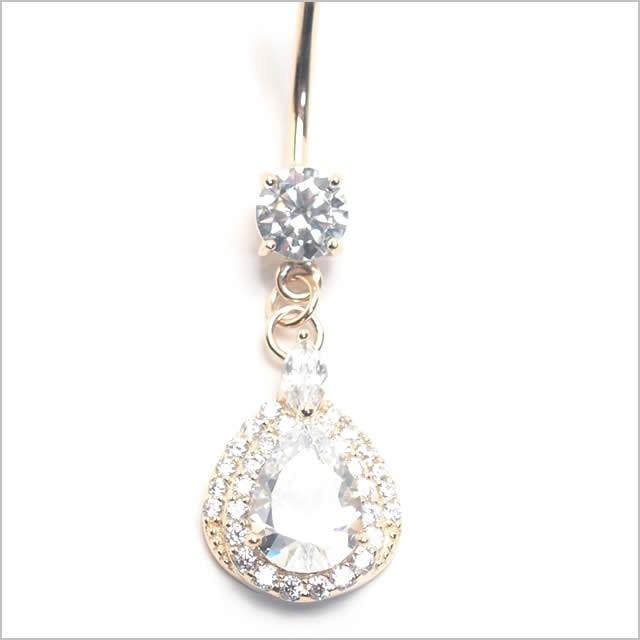 へそピアス 14K 14金 14G ティアドロップダングル バナナバーベル ボディーピアスの画像