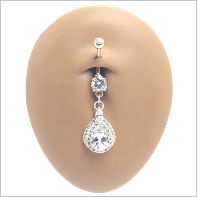 へそピアス 14K 14金 14G ティアドロップダングル バナナバーベル ボディーピアスの画像