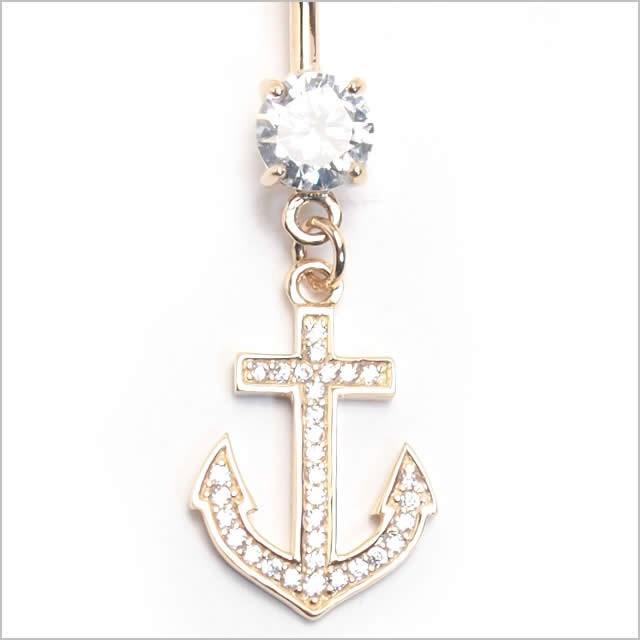 へそピアス 14K 14金 14G アンカーダングル バナナバーベル ボディーピアスの画像