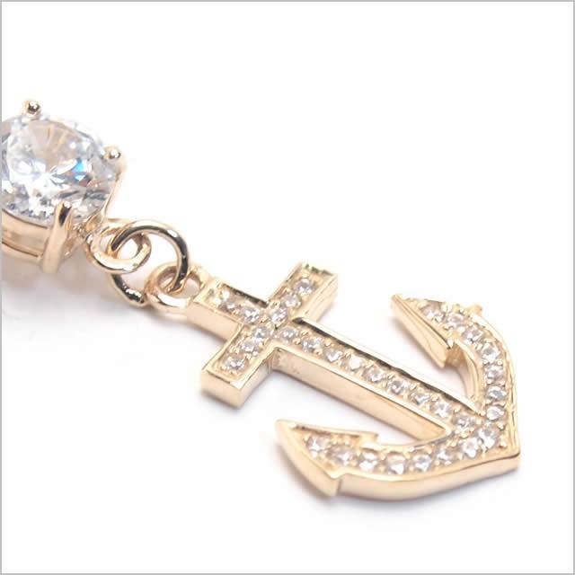 へそピアス 14K 14金 14G アンカーダングル バナナバーベル ボディーピアスの画像
