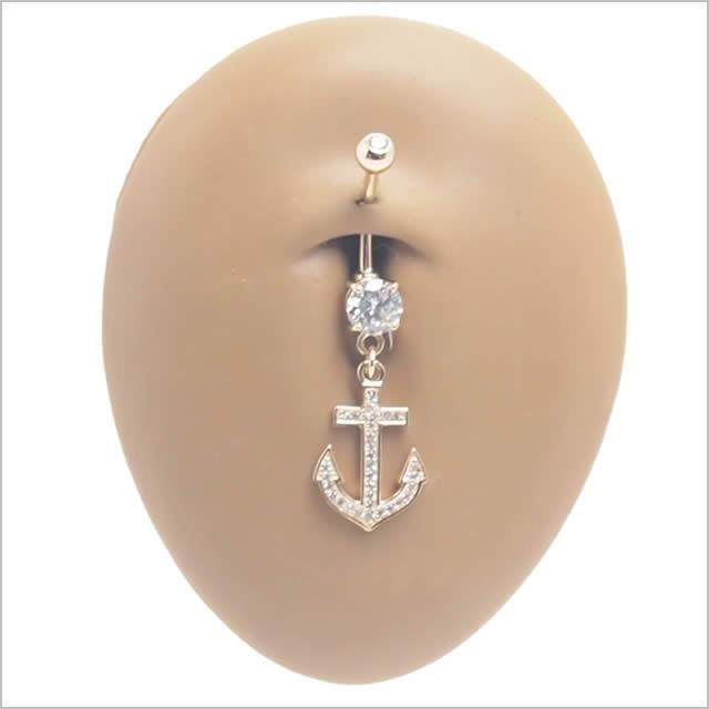 へそピアス 14K 14金 14G アンカーダングル バナナバーベル ボディーピアスの画像