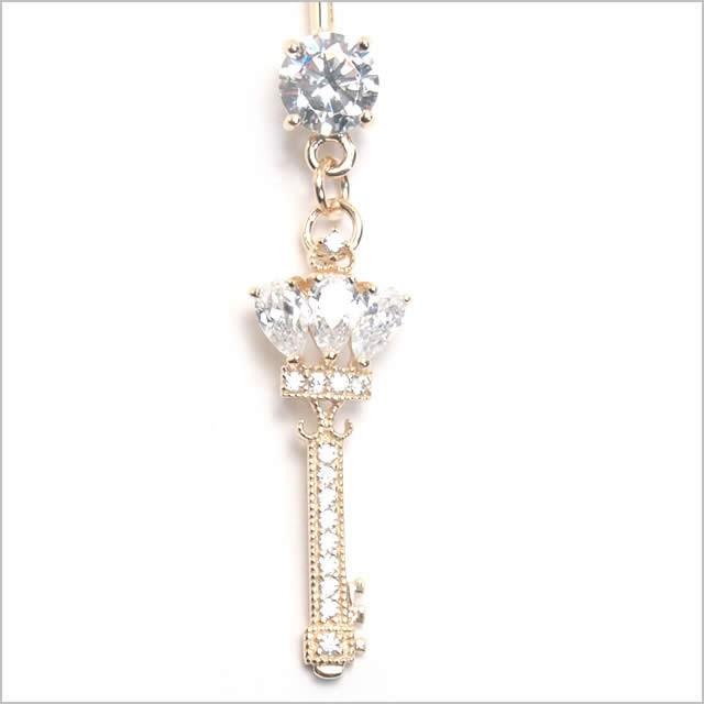 へそピアス 14K 14金 14G クラウンキーダングル バナナバーベル ボディーピアスの画像