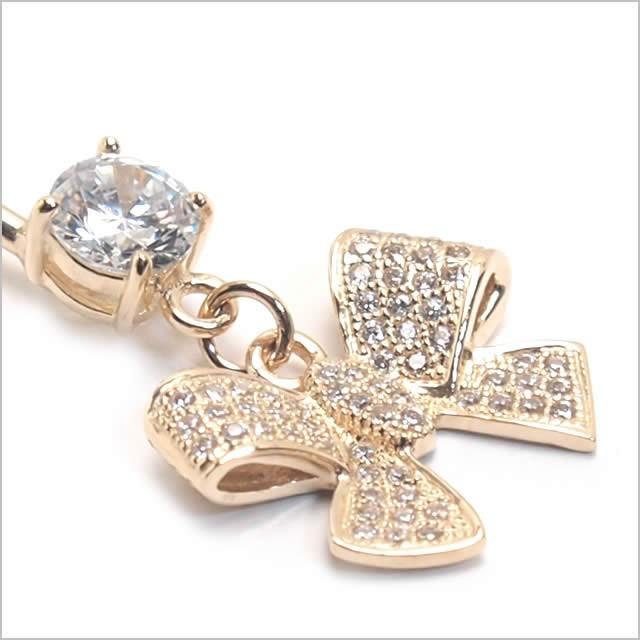 へそピアス 14K 14金 14G リボンダングル バナナバーベル ボディーピアスの画像