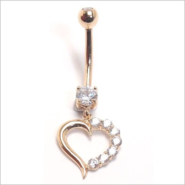 へそピアス 14K 14金 14G ジャーニーハートCZ バナナバーベル ボディピアス へそピアス 耳ピアスの画像