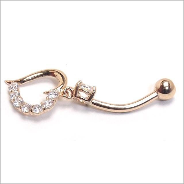へそピアス 14K 14金 14G ジャーニーハートCZ バナナバーベル ボディピアス へそピアス 耳ピアスの画像