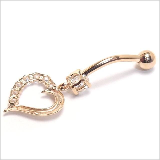 へそピアス 14K 14金 14G ジャーニーハートCZ バナナバーベル ボディピアス へそピアス 耳ピアスの画像