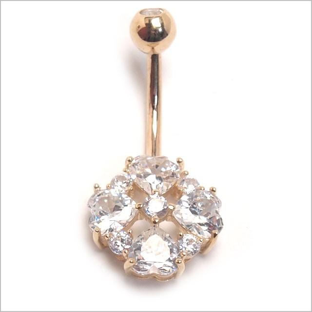 へそピアス 14K 14金 14G ハートカットフラワー バナナバーベル ボディピアス へそピアス 耳ピアスの画像