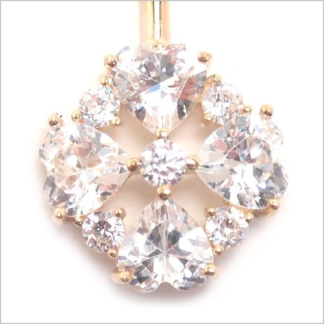 へそピアス 14K 14金 14G ハートカットフラワー バナナバーベル ボディピアス へそピアス 耳ピアスの画像