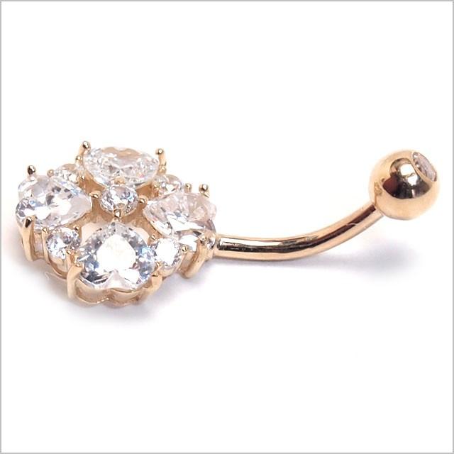 へそピアス 14K 14金 14G ハートカットフラワー バナナバーベル ボディピアス へそピアス 耳ピアスの画像