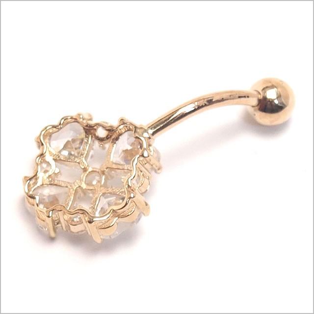 へそピアス 14K 14金 14G ハートカットフラワー バナナバーベル ボディピアス へそピアス 耳ピアスの画像