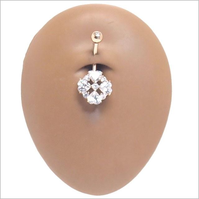 へそピアス 14K 14金 14G ハートカットフラワー バナナバーベル ボディピアス へそピアス 耳ピアスの画像