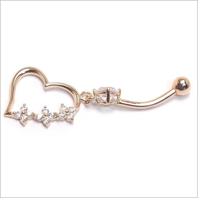 へそピアス 14K 14金 14G トリプルCZフラワーハート バナナバーベル ボディピアス へそピアス 耳ピアスの画像