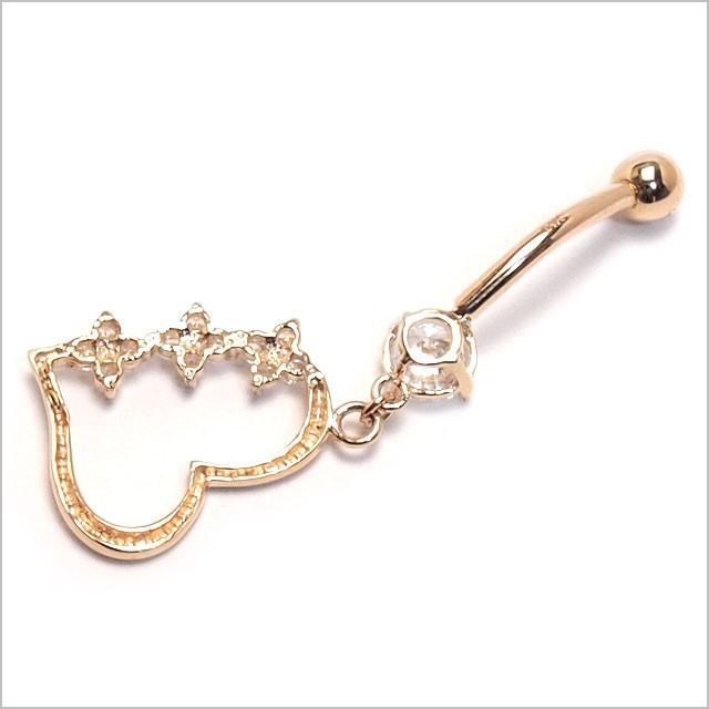 へそピアス 14K 14金 14G トリプルCZフラワーハート バナナバーベル ボディピアス へそピアス 耳ピアスの画像