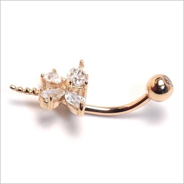 へそピアス 14K 14金 14G ドラゴンフライCZ バナナバーベル ボディピアス へそピアス 耳ピアスの画像