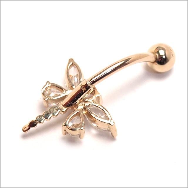 へそピアス 14K 14金 14G ドラゴンフライCZ バナナバーベル ボディピアス へそピアス 耳ピアスの画像