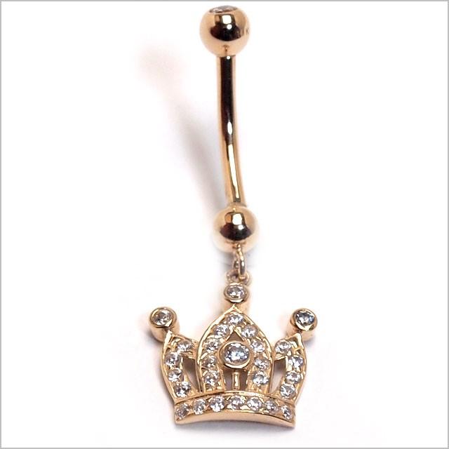 へそピアス 14K 14金 14G パヴェクラウンダングル バナナバーベル ボディピアス へそピアス 耳ピアスの画像