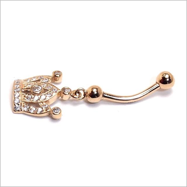 へそピアス 14K 14金 14G パヴェクラウンダングル バナナバーベル ボディピアス へそピアス 耳ピアスの画像