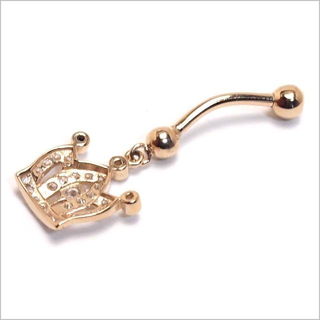 へそピアス 14K 14金 14G パヴェクラウンダングル バナナバーベル ボディピアス へそピアス 耳ピアスの画像