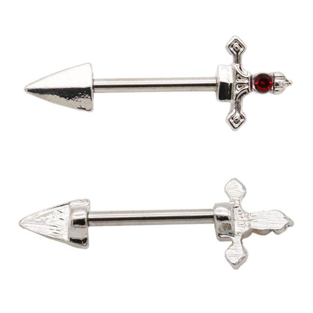 ボディピアス 14G ニップル ピアス ジュエル レッドジェム ダガー 剣