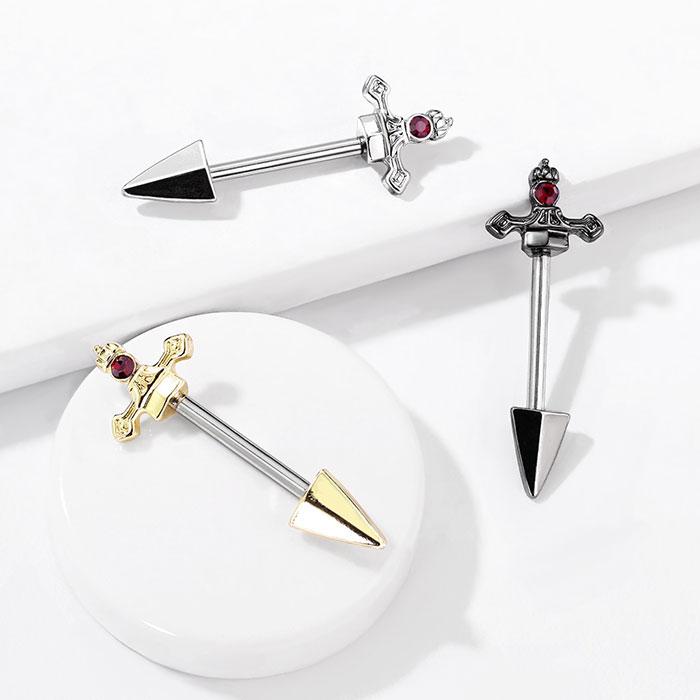 ボディピアス 14G ニップル ピアス ジュエル レッドジェム ダガー 剣
