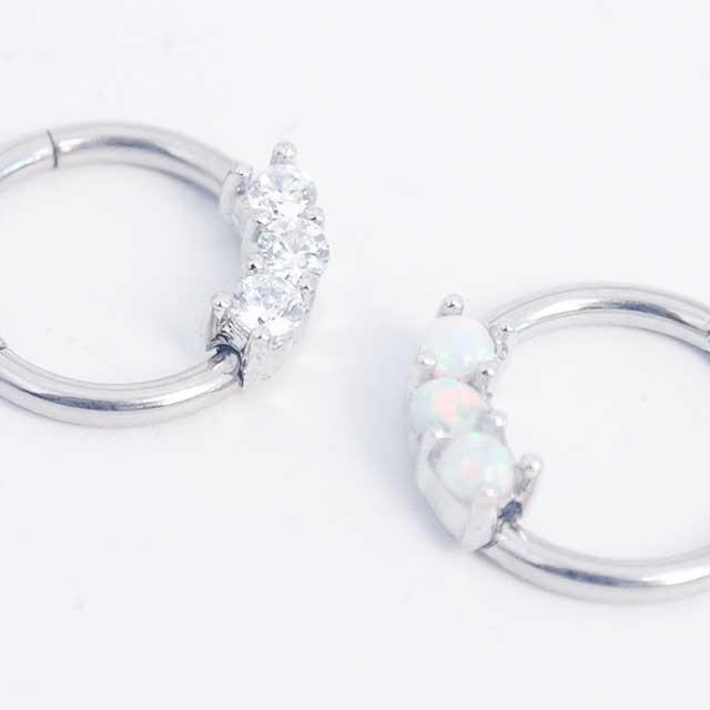 ボディピアス トリプルCZ＆トリプルオパール フープ セグメントリング