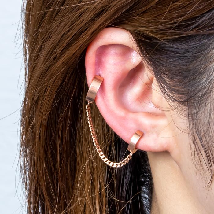 ボディピアス チェーン ダブルラウンド クリッカーフープピアス 18G