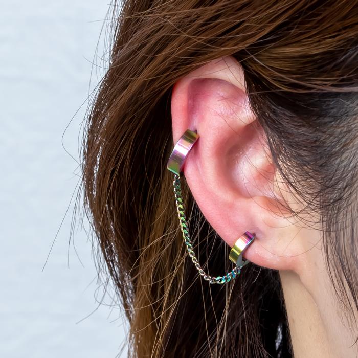 ボディピアス チェーン ダブルラウンド クリッカーフープピアス 18G