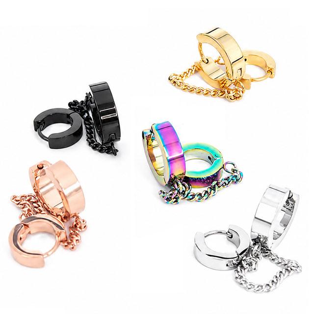 ボディピアス チェーン ダブルラウンド クリッカーフープピアス 18G