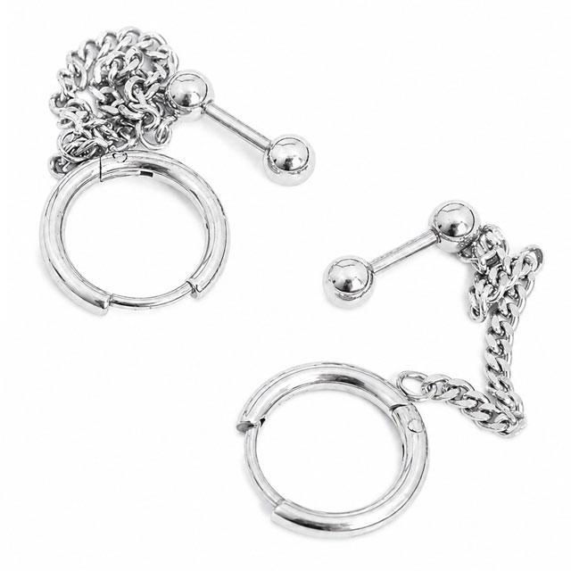 ボディピアス チェーン ラウンド クリッカーフープピアス 18G 軟骨
