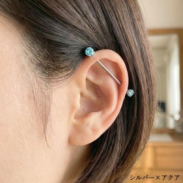 ボディピアス インダストリアル CZ 4爪ジュエル プッシュ ストレート