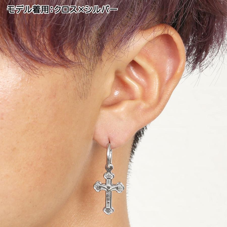 ピアス サージカルステンレス クロス/スカル ダングル フープピアス 1