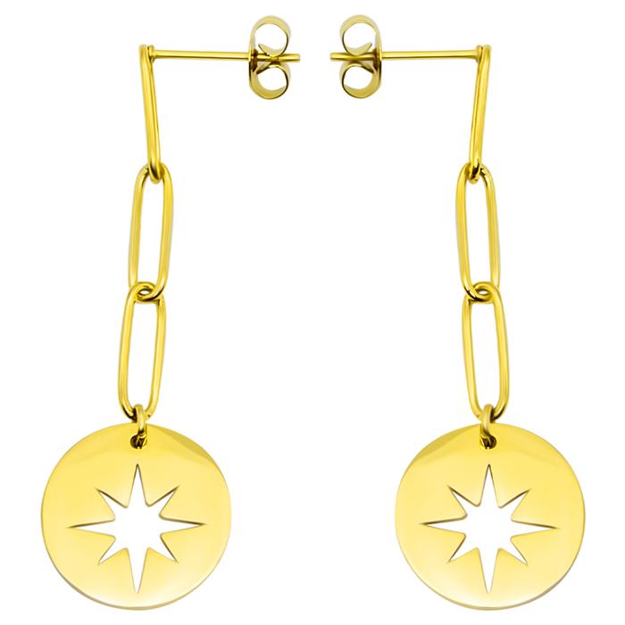 ピアス サージカルステンレス ロング チェーン プレート 星 くり抜き 