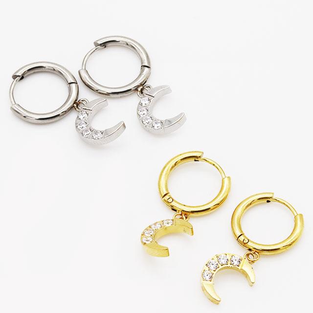 フープピアス サージカルステンレス 20G 月 クレセントムーン ジュエル