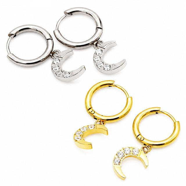 フープピアス サージカルステンレス 20G 月 クレセントムーン ジュエル