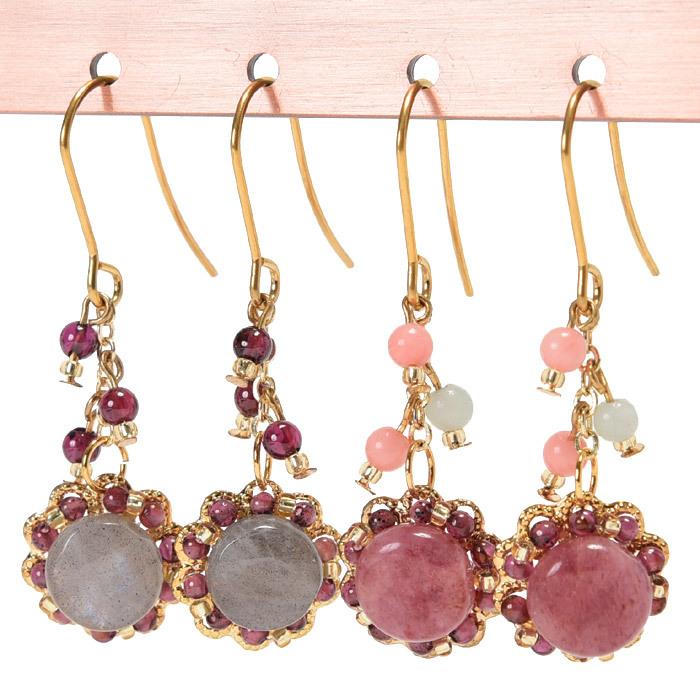ピアス サージカルステンレス ナチュラルストーン フラワーデザイン 