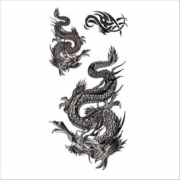 タトゥーシール ドラゴン & トライバル 星 文字 蝶 花 龍