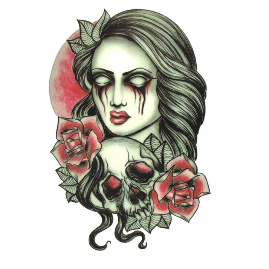 タトゥーシール デッドドールスカル 星 文字 蝶 花 龍